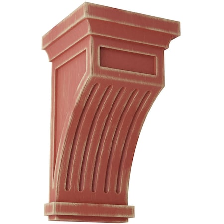 Ekena Millwork 5 1/2"W x 5 1/2"D x 10"H Fluted Wood Vintage Decor Corbel, Salvage Red CORWD05X05X10FLRD